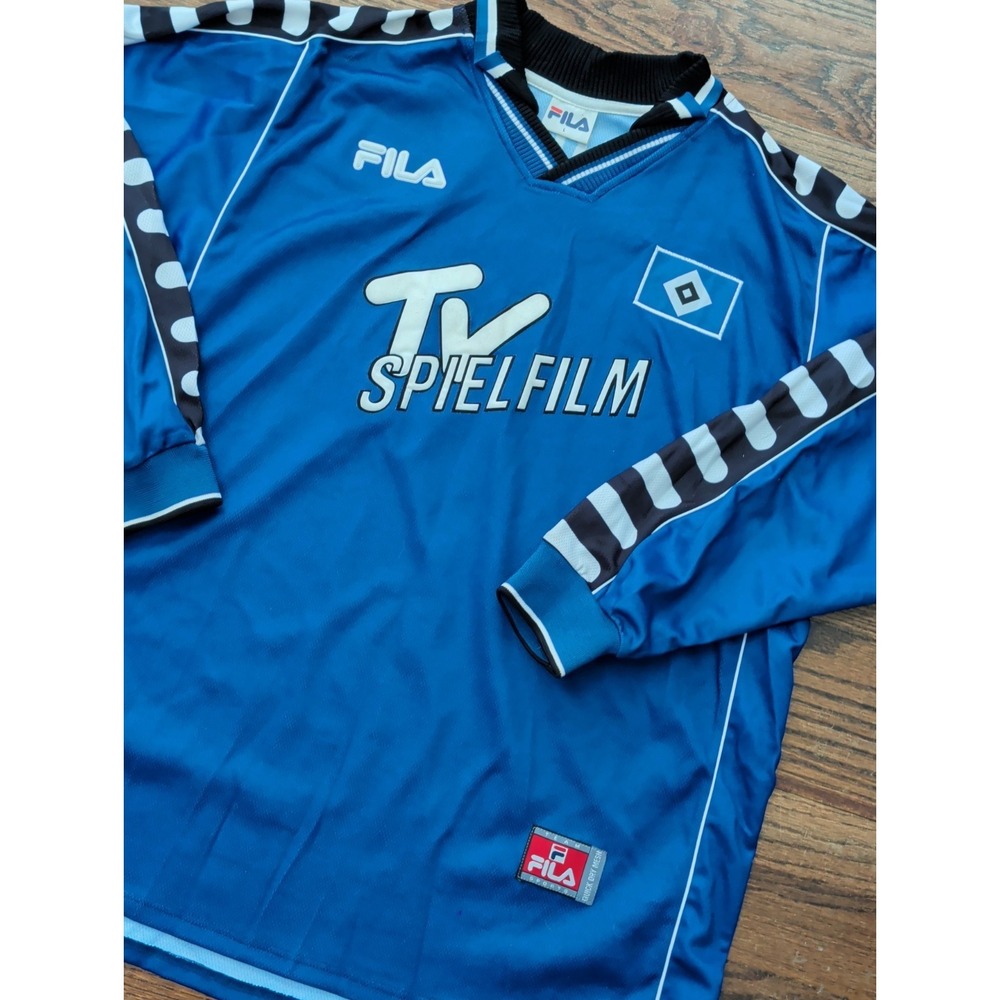 Vntg Fila Hamburg SV Away Long Slv Blue Jersey 2000-01 Trikot TV Spielfilm Sz L